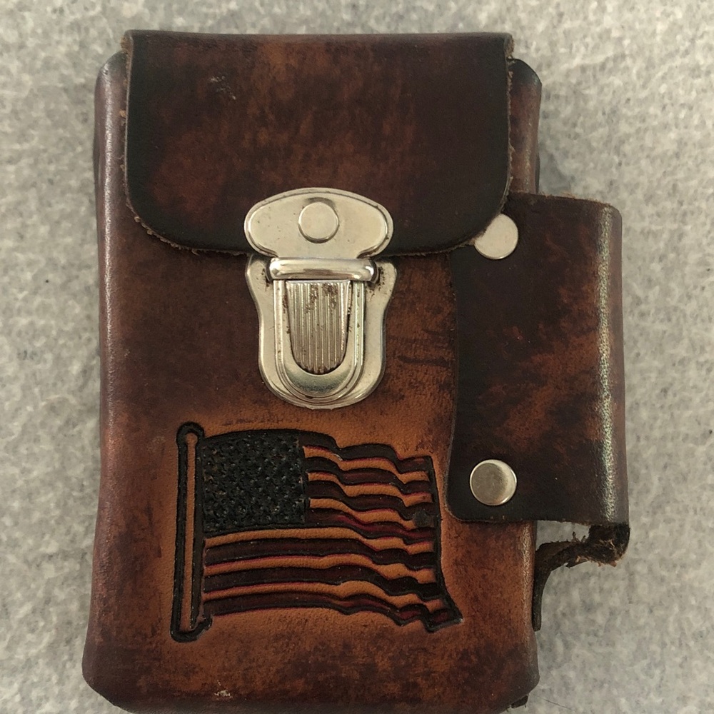 Vintage Brown Leather Case with Embossed American Flag